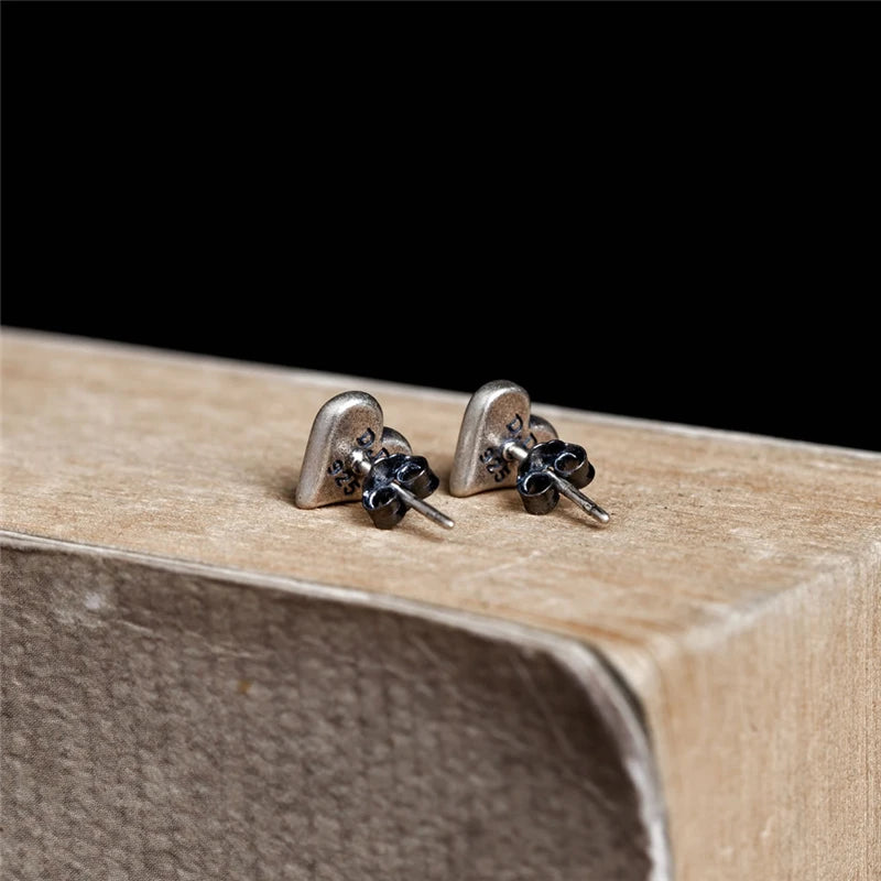 MKENDN 925 Sterling Silver Heart of the Tribe Stud Earrings Personality Minimalist Heart Ear Jewelry Accessories Gothic Style