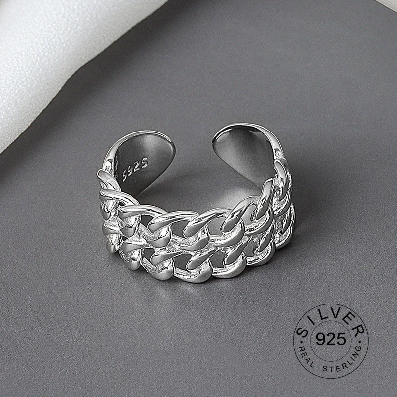 Bague ouverte en argent sterling 925 pour femme, niche INS, vague irrégulière, surface sable, nouilles larges, cadeau original pour fête d'anniversaire