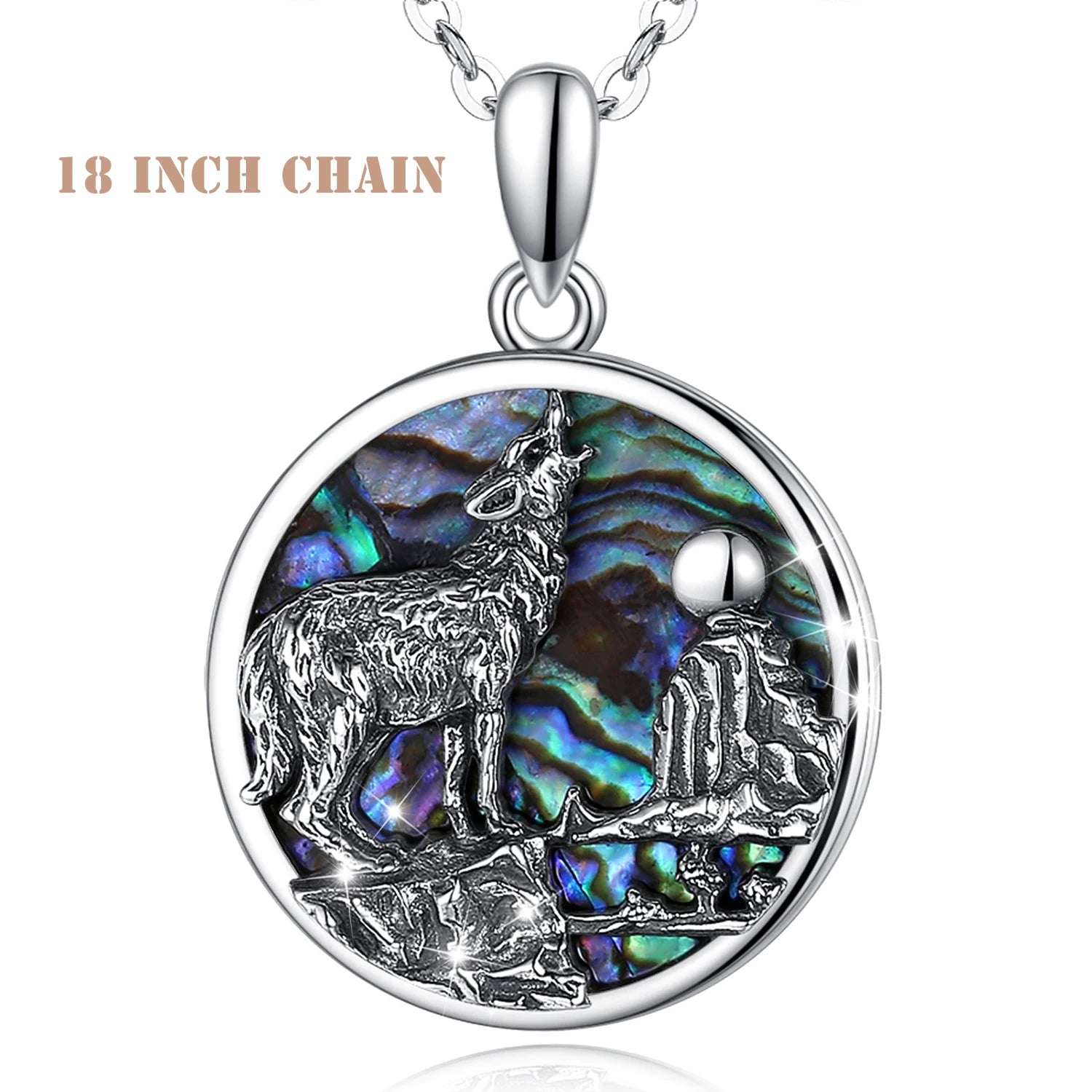 Collier pendentif loup en argent sterling 925 Eudora, coquillage d'ormeau, mère huître, bleu, coloré, fin, bijoux mbd023