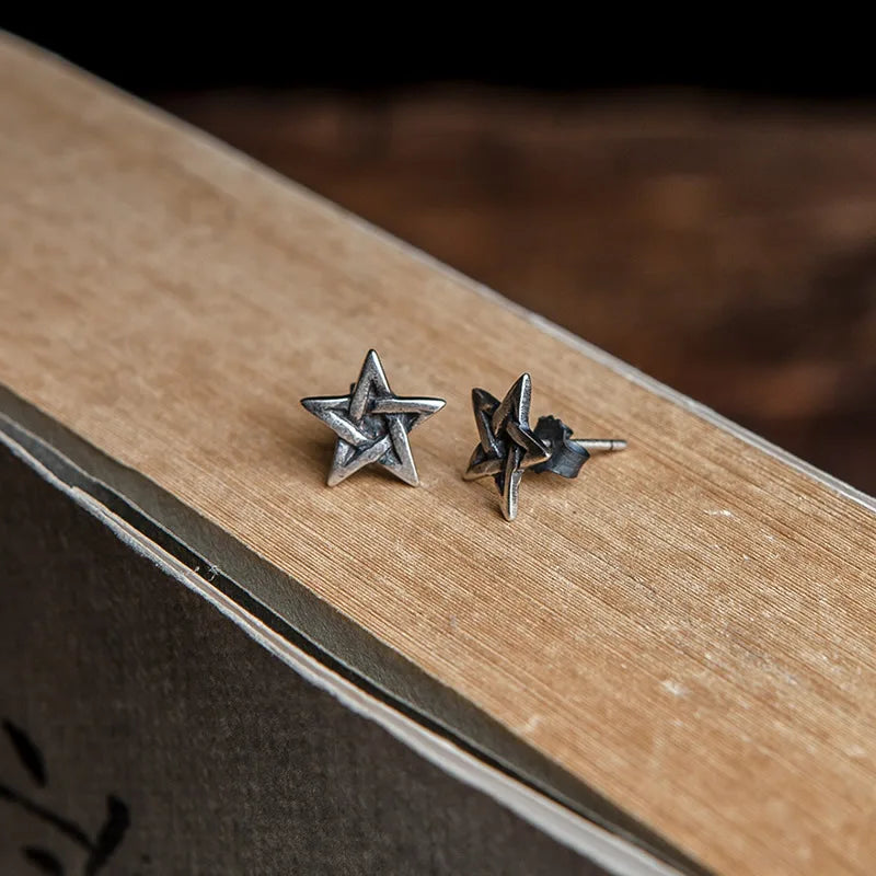 MKENDN Vintage 100% 925 Sterling Silver Creative Star Stud Earring Men Women Trendy Street Punk Style Ear Pin Gothic Jewelry