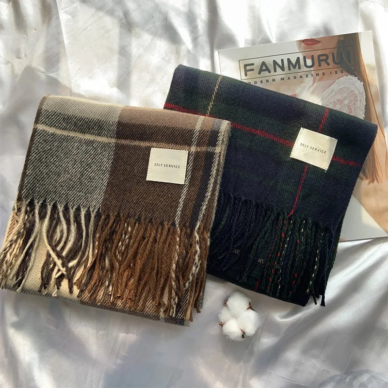 Luxury Plaid Scarf Winter Warm Cashmere Women Long Bandana Pashmina Female Scarves Tassel Shawl And Wraps 2024 Design Foulard - Madeinsea©
