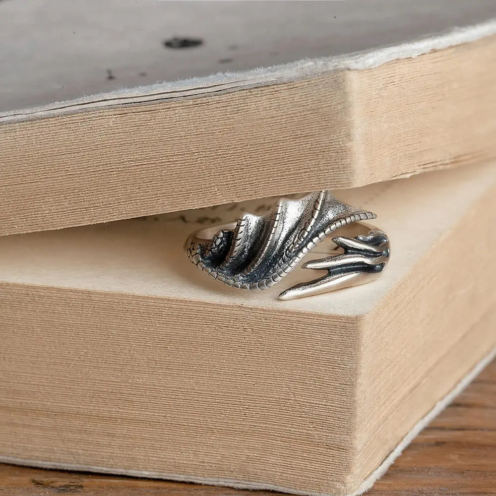 MKENDN Vintage 100% 925 Sterling Silver Dragon Wings Ring For Men and Women Gothic Street Hip Hop Punk Dark Jewelry