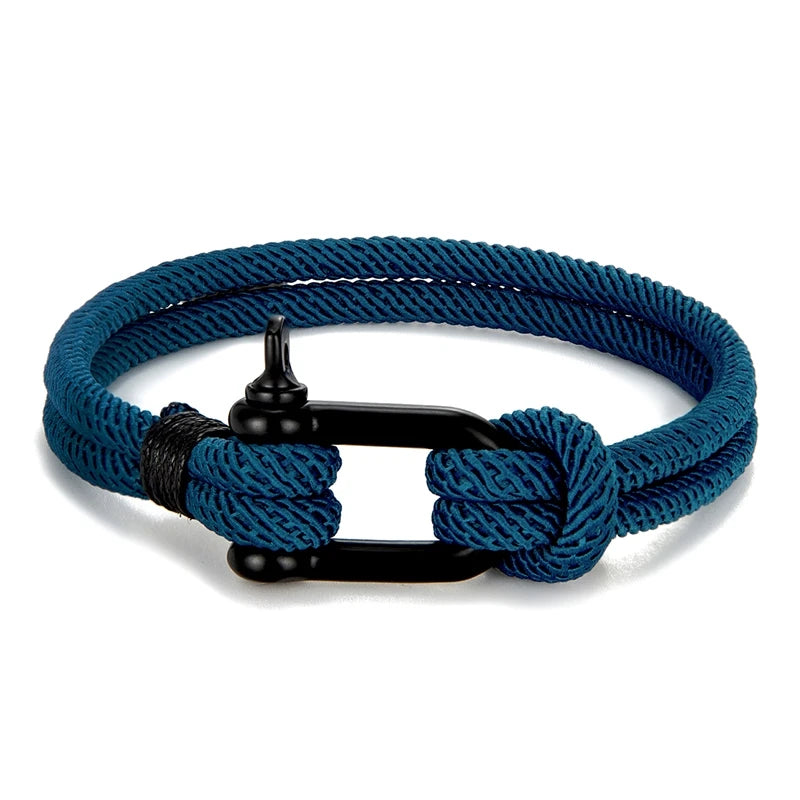 MKENDN Men's Black U Shape Shackle Nautical Double Strand Rope Bracelet Outdoor Camping Rescue Emergency Rope Bracelet For Women