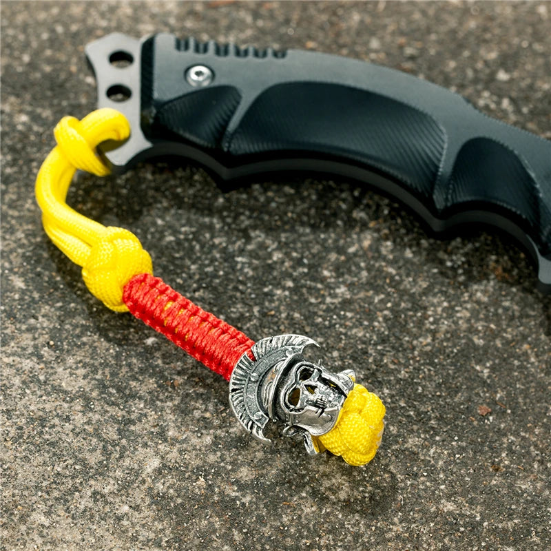 MKENDN New Design Japanese demon Evil mask Men Keychains Backbag Knife Pendant Men Survival Lanyard Rope Handmade Jewelry Gifts