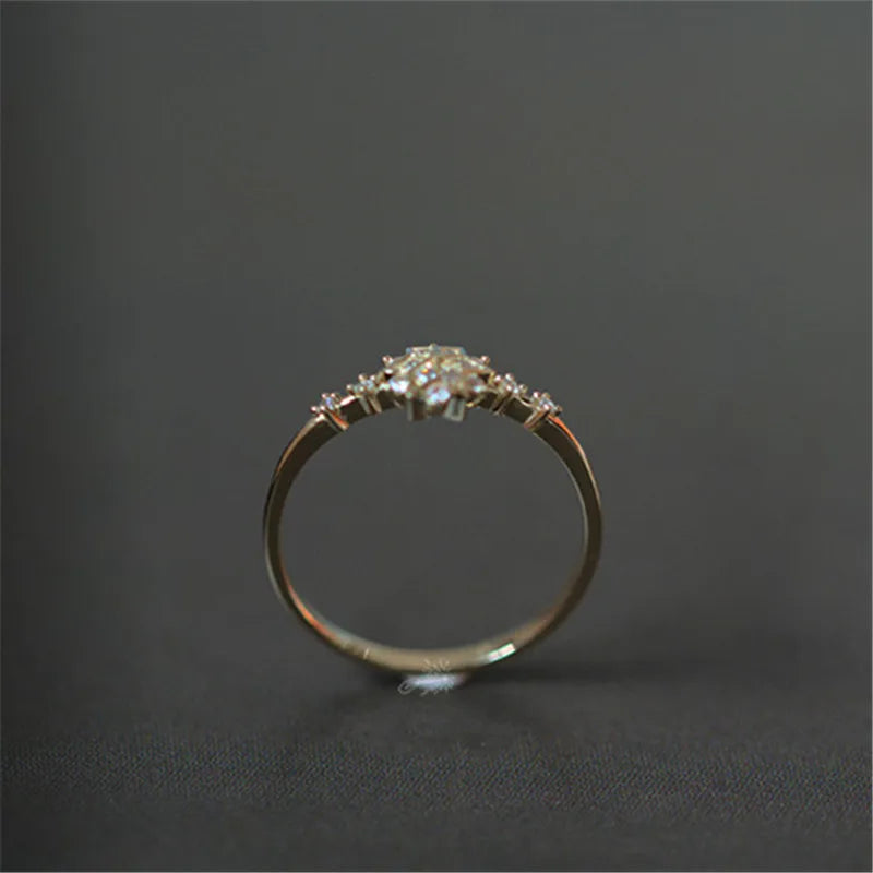 Shiny Zircon Exquisite Snowflake Ring for Women 925 Sterling Silver 14k Gold Plated Romantic Wedding Jewelry