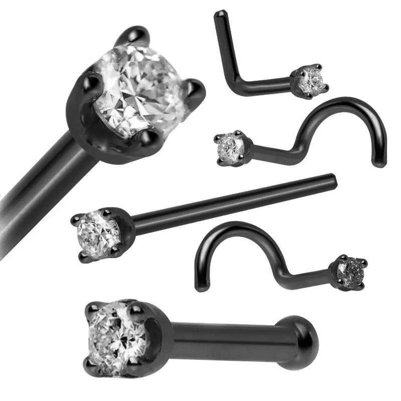 3/4/5/8/21pcs 20G Nose Studs Set Surgical Steel L-Shape Nostril Studs Screws Nose Ring Hoop Body Piercing Jewelry Mixed Styles