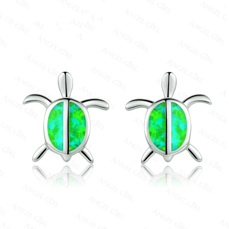 2025 Cute Turtle Imitation Fire Opal Stud Earrings For Women Accessories Jewelry Girl Gifts Fashion Animal Tortoise Earrings