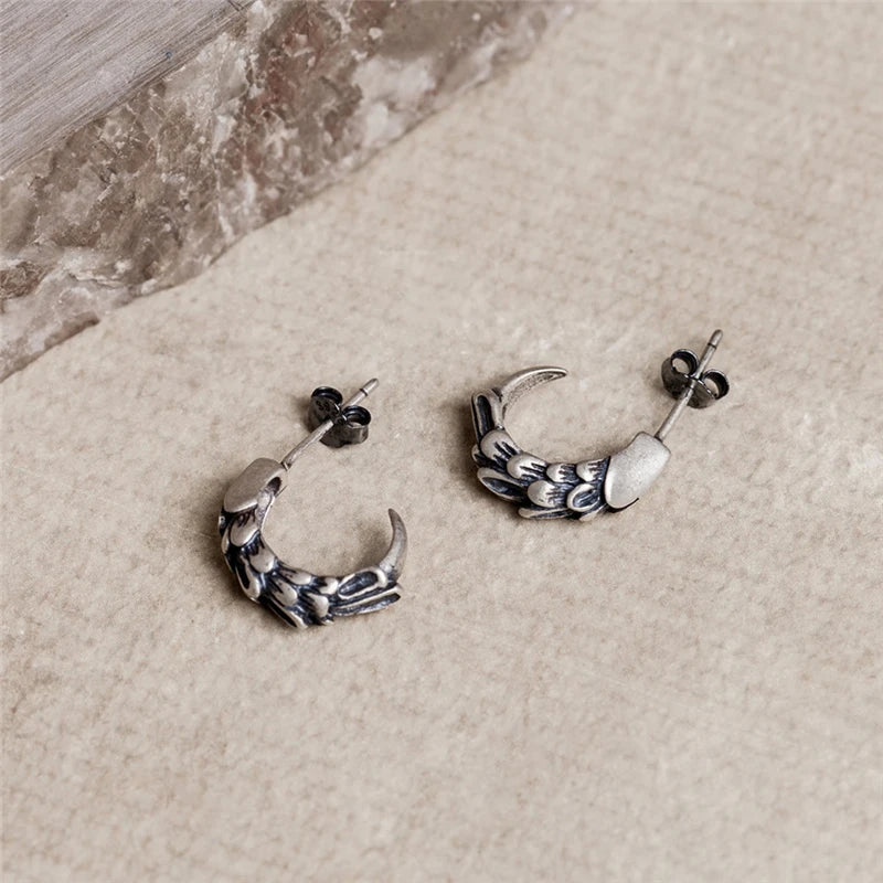 MKENDN 100% 925 Sterling Silver Eagle Claw Stud Earrings Personality Men Women Ear Jewelry Accessories Neo-Gothic Style