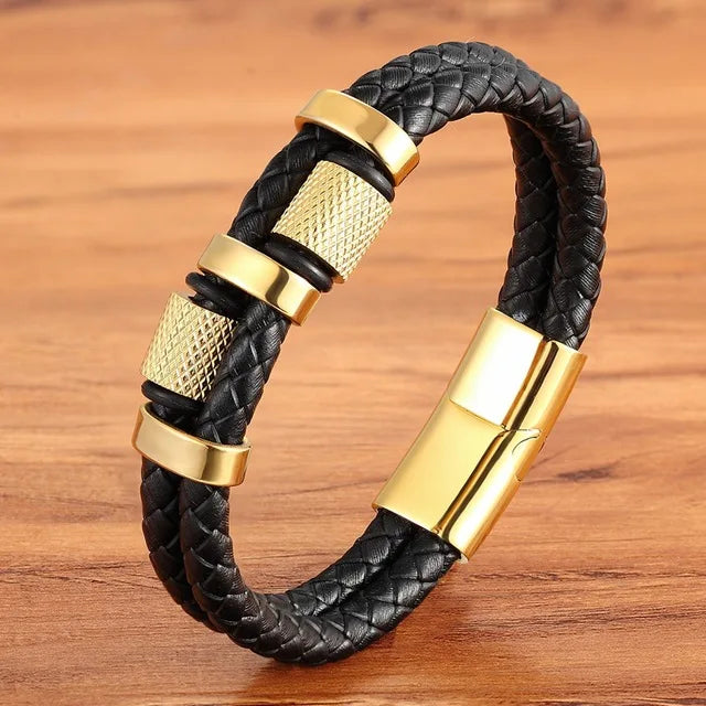 TYO Braided Rope Wrap Leather Bracelets For Men Bangles Fashion Male Women Charm Stainless Steel Clasp Jewelry DIY Customization