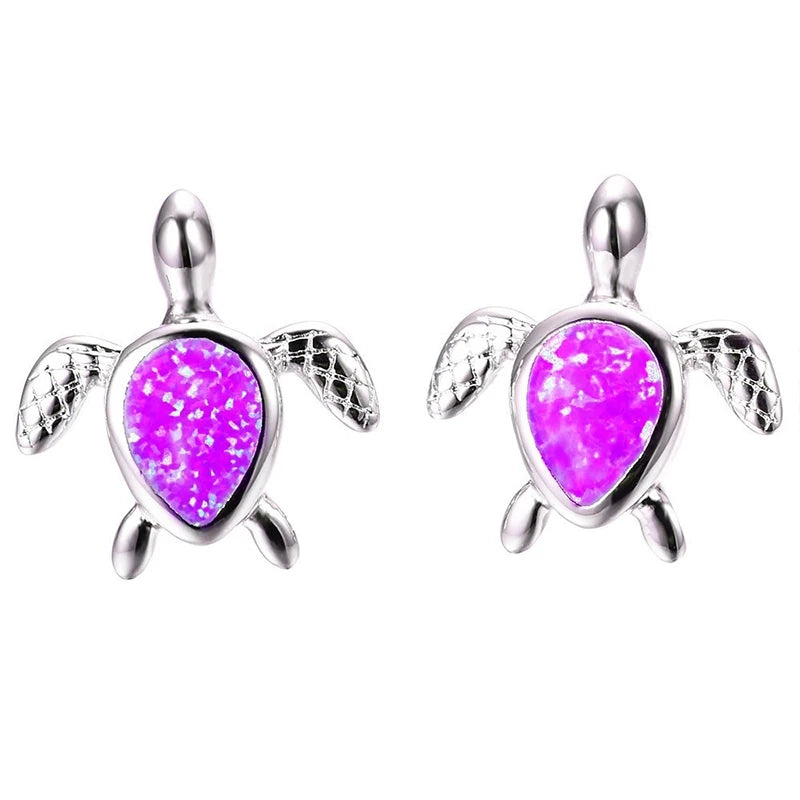 Cute Women Sea Turtle Long Drop Earrings Wedding Jewelry Accessories Fashion Blue Imitation Opal Pendant Earrings for Women