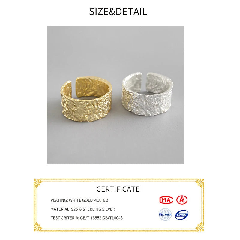 Bague ouverte en argent sterling 925 pour femme, niche INS, vague irrégulière, surface sable, nouilles larges, cadeau original pour fête d'anniversaire