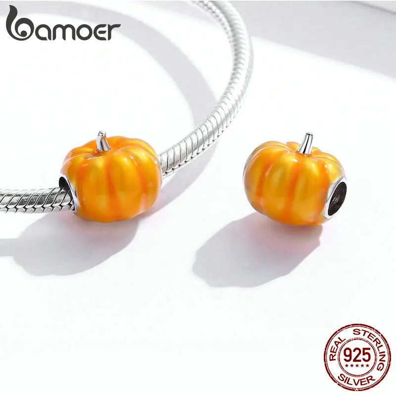 bamoer 925 Sterling Silver Cute Pumpkin Charm for Original Silver Plated platinum Bracelet Fine Jewelry DIY Bangle BSC333
