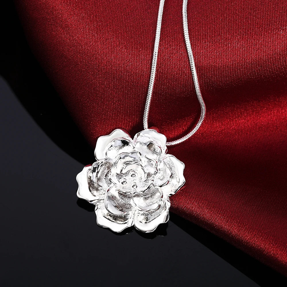 DOTEFFIL 925 Sterling Silver 16-30 Inch Snake Chain Flower Pendant Necklace For Women Fashion Wedding Party Charm Jewelry
