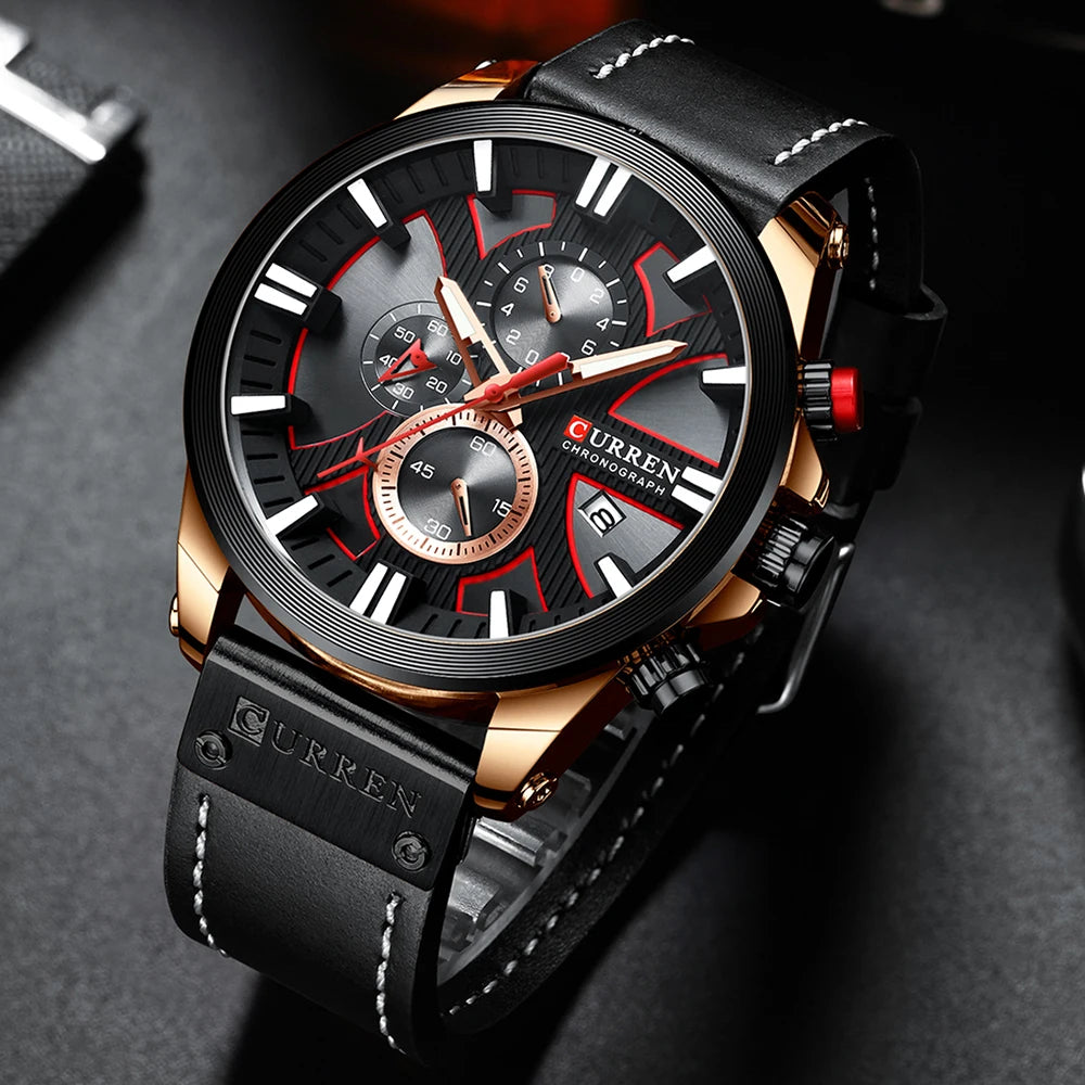 Montre CURREN Chronographe Sport Montre à Quartz Montre-bracelet en cuir pour homme Relogio Masculino Cadeau Mode pour Homme