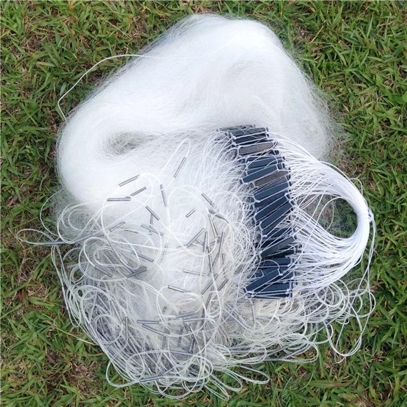 Lawaia 50M Weißes Seiden-Kiemennetz, Monofilament-Angelzubehör, Fischfallennetz, 3-lagiges Fischernetz, Kunststoffboje