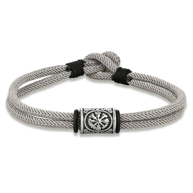 MKENDN Vintage Viking Compass Runes Bracelet Handmade Double Strand Rope Bracelets For Men Women Norse Mythology Amulet Gifts