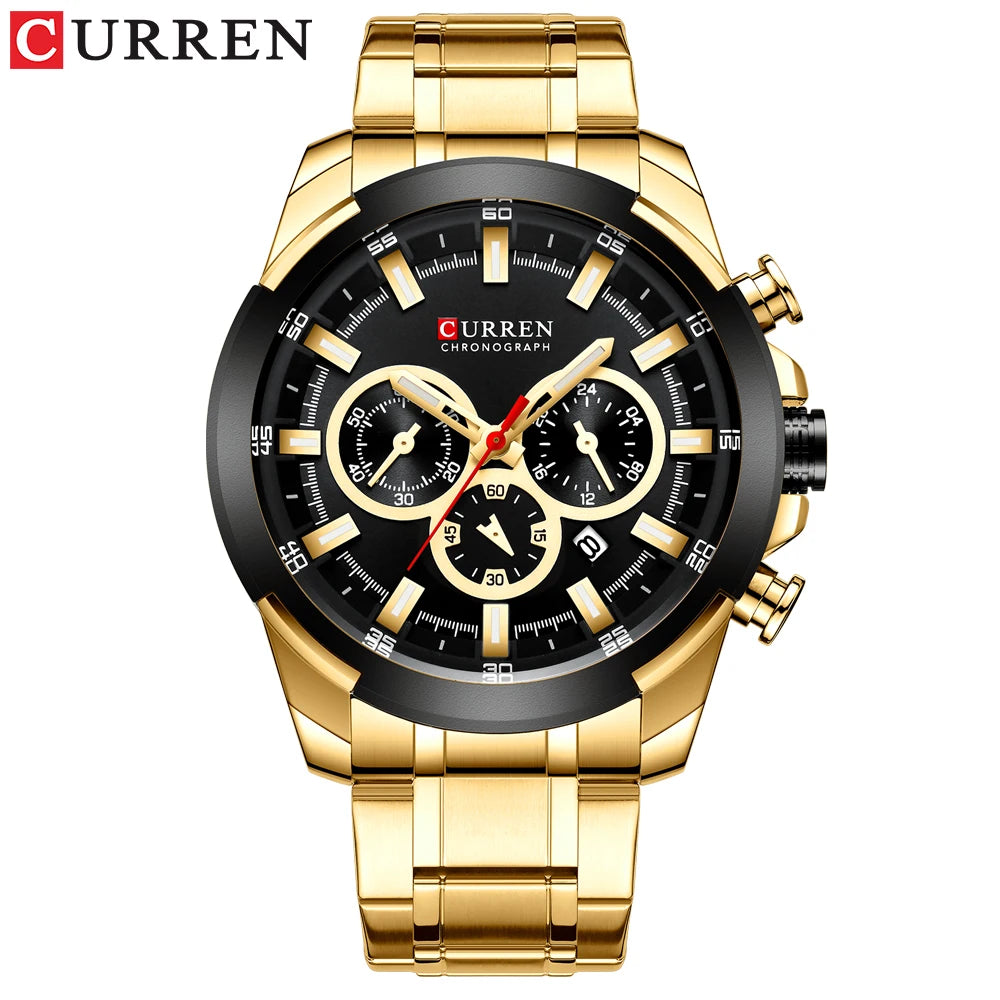 CURREN Casual Sporty Wristwatches Stainless Steel Band Chronograph Clock Men's Watches Luxury Original Quartz Clock Male