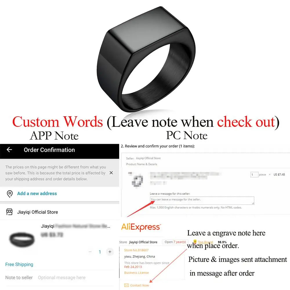 Punk Men Ring Square 316L Stainless Steel Jewelry Customize Rings Black Silver Color Waterproof Jewelry Accessories Gifts