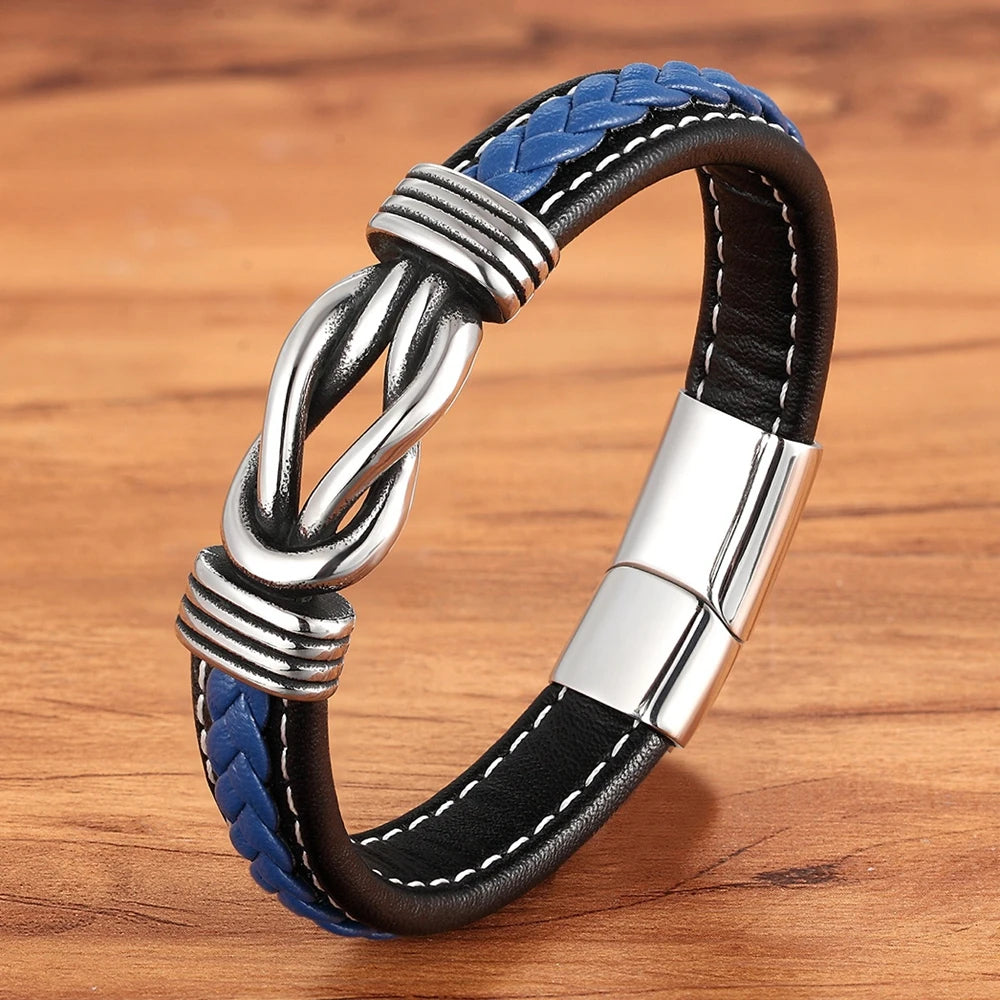 TYO Braided Rope Wrap Leather Bracelets For Men Bangles Fashion Male Women Charm Stainless Steel Clasp Jewelry DIY Customization
