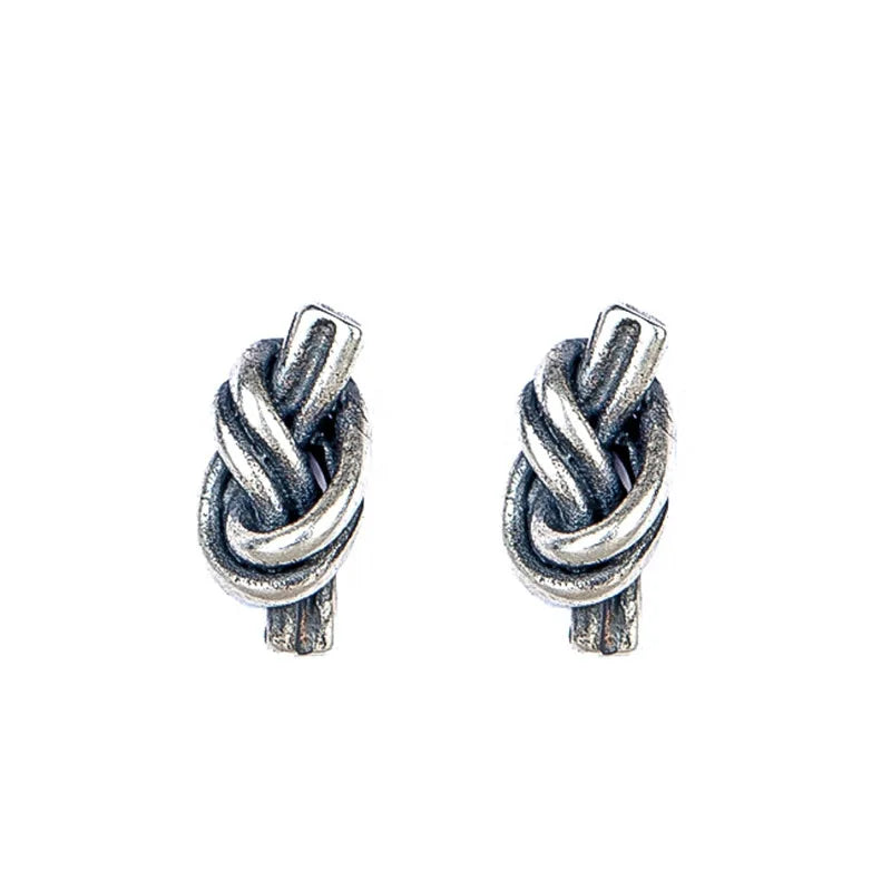 MKENDN 100% 925 Sterling Silver Vintage Knot Stud Earrings Cross Personality Alternative Minimalist Ear Jewelry Neo-Gothic Style