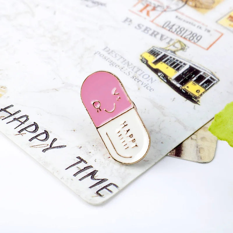 Cartoon Syringe Pink Pill Enamel Pins Smile Teeth Brooches Medical Organ Metal Badge Denim Bag Lapel Pin Jewelry Gifts For Kids