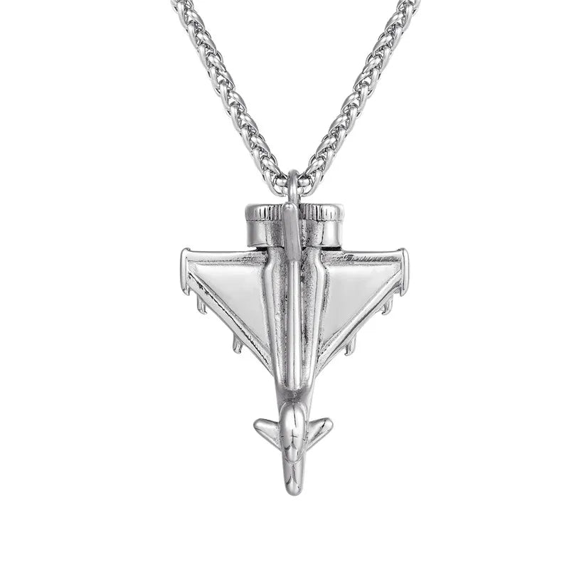 Wholesale 4 Styles Airplane Pendant Necklace For Men Silver Color Stainless Steel Box Link Chain Peace Aircraft Necklace Gifts