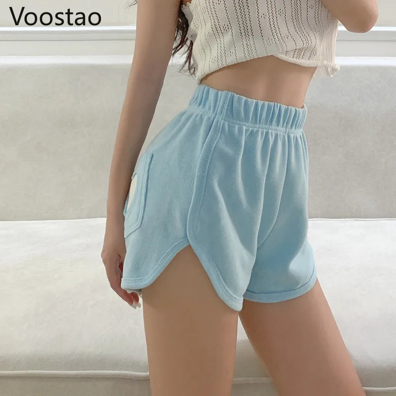 Summer Sweet Harajuku Sports Shorts Women Korean Cute Love Hearts Lolita Casual Shorts Girls High Waist Loose Punk Short Pants