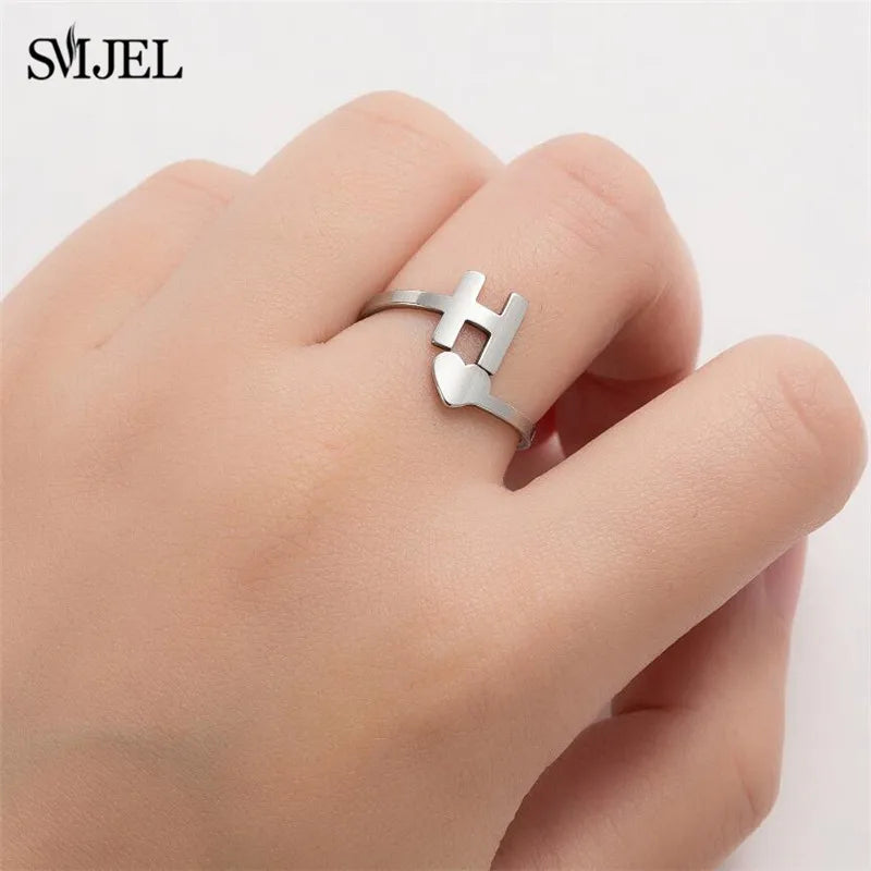 Tiny Heart with A-Z Letter Stainless Steel Adjustable Rings - Madeinsea©