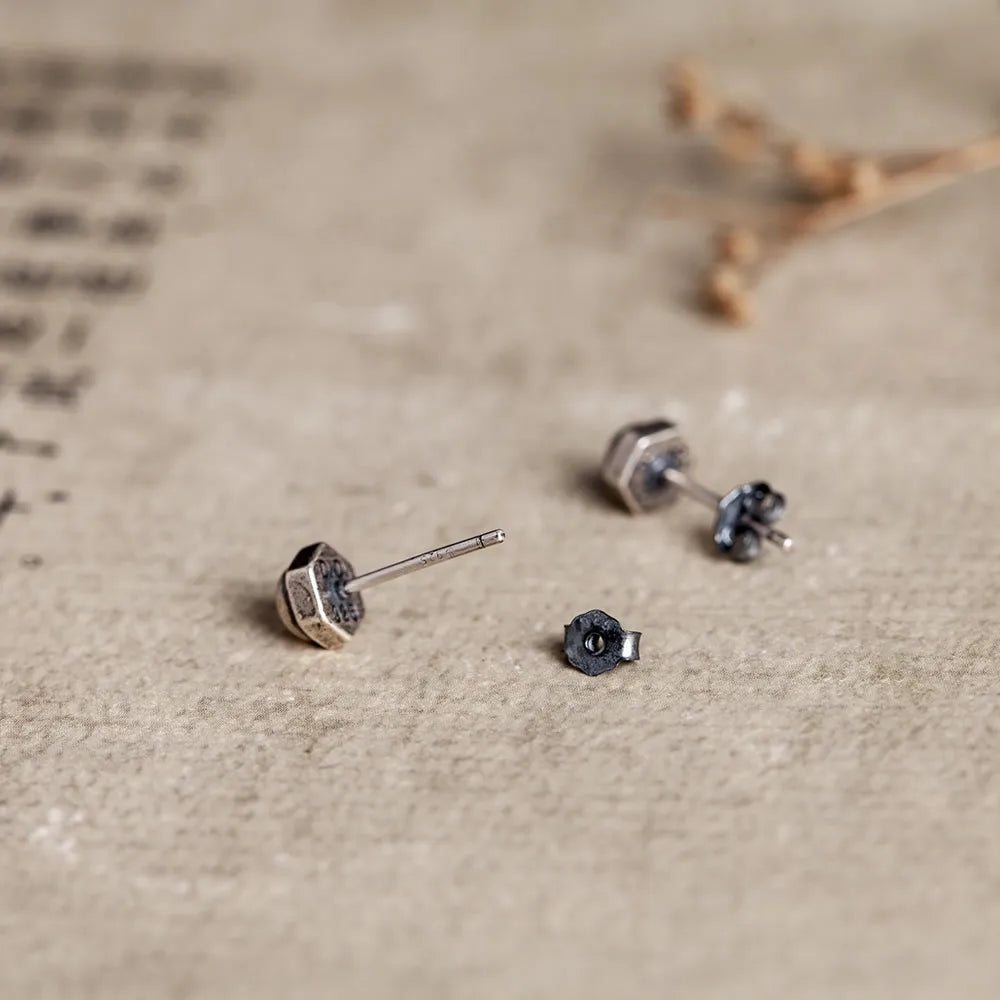 MKENDN 100% 925 Sterling Silver Female Hexagon screw Stud Earrings Hypoallergenic Men Personalized Minimalist Punk Ear Jewelry