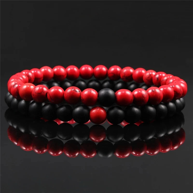 Hot Sale 2pcs/Set Couples Beaded Bracelets Tiger Eye Black Lava Natural Stone Beaded Bracelets Malachite Energy Elastic Jewelry