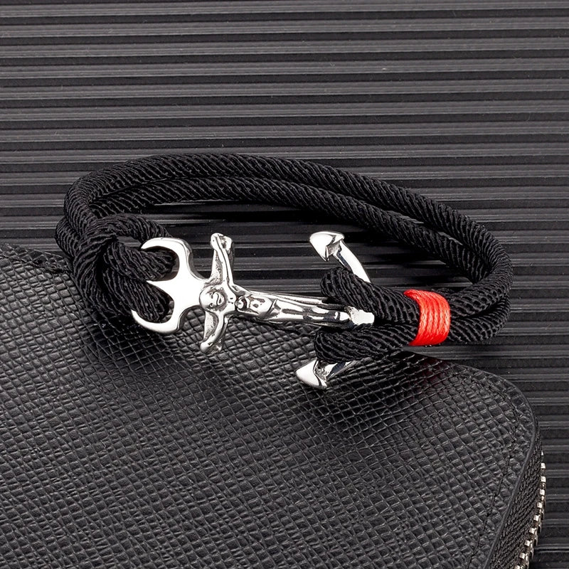 MKENDN Navy Anchor Bracelets Men Double Strand Nautical Rope Bracelet For Women Stainless Steel Jesus Cross Prayer Jewelry