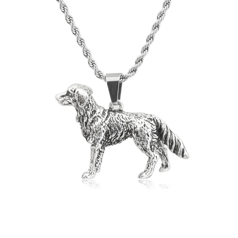 New Golden Retriever Dog&Lion Pendant Chain Stainless Steel Necklace Women Boho Cute Animals Couple Necklaces For Men Jewelry