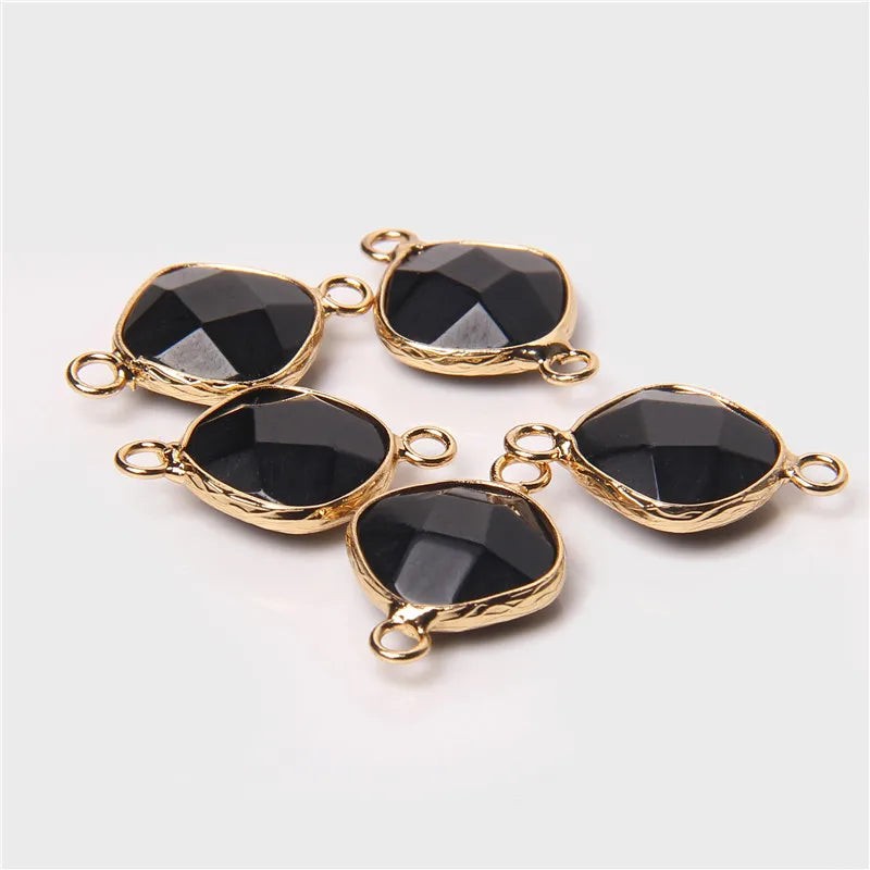 14MM Natural Stone Connector Pendant Agat Quartzs Rhombus Shape Faceted Charms  For Jewelry Making Necklace Bracelet Accessories