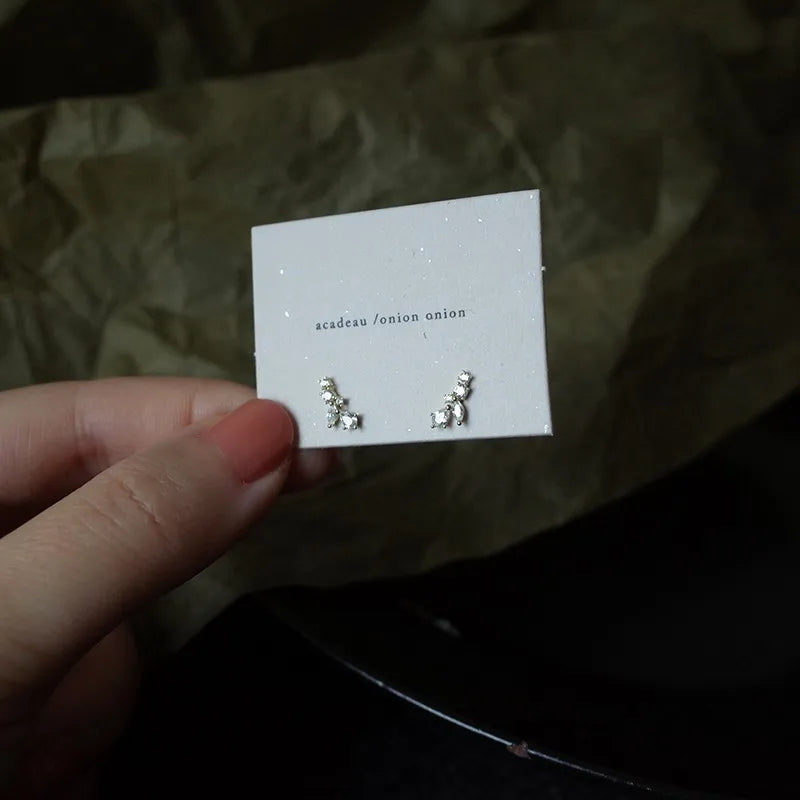 925 Sterling Silber Koreanische Einfache Pavé Kristall Malt Stud Ohrringe Frauen Licht Luxus Temperament Hochzeit 14k Gold Schmuck