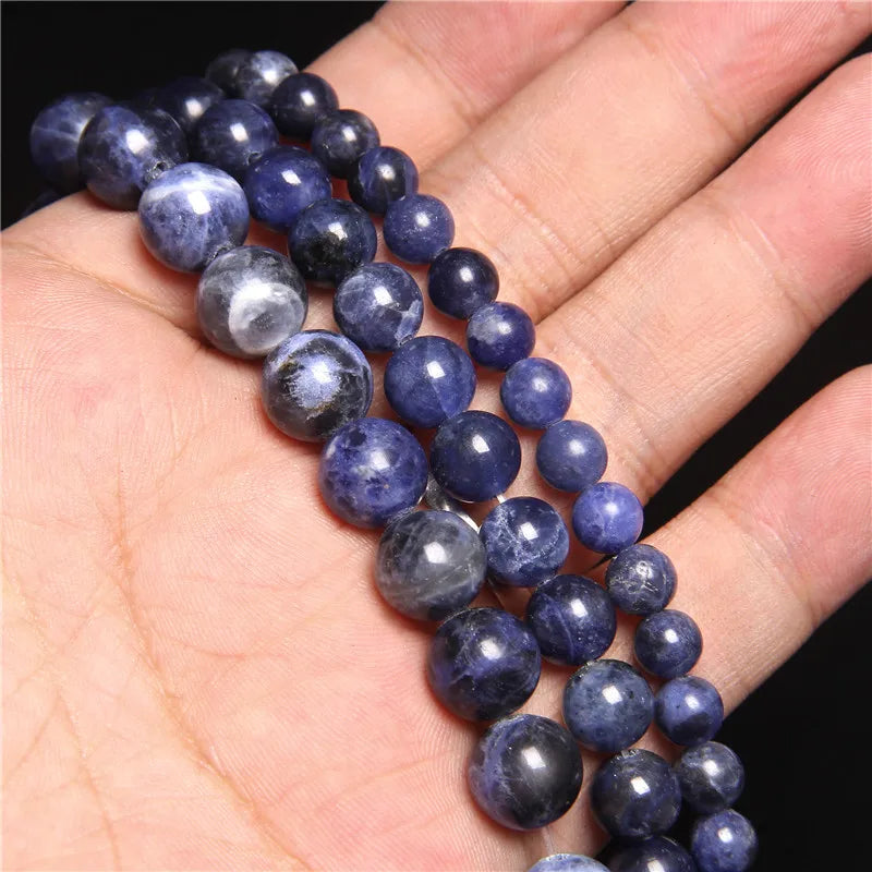Natural Blue Jaspers Round Stone Bead Sodalite Loose Spacer Beads For Jewelry Making DIY Bracelet Earring Accessories 15" Strand - Madeinsea©