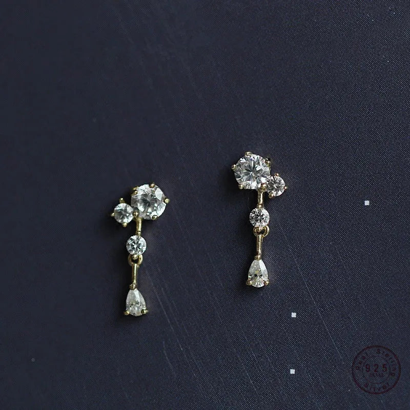 925 Sterling Silber Koreanische 14k Vergoldung Ohrringe Für Frauen Kristall Quaste Ohrringe Glänzend Charming Hochzeit Partei Schmuck