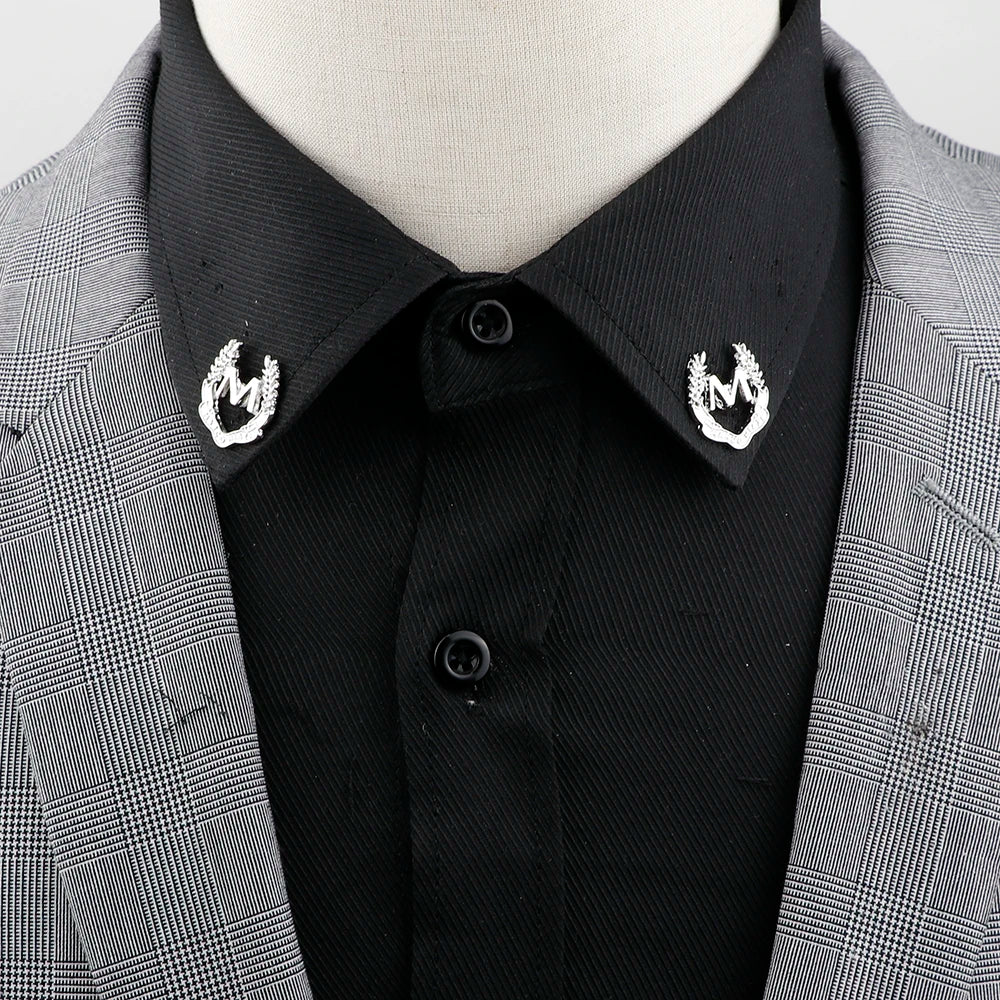 1 Pair Retro Lapel Pin Brooch Vintage Fashion Tree Leaf Collar Pin Hollowed Out Crown Shirts Suits Breastpin Jewelry Accessories