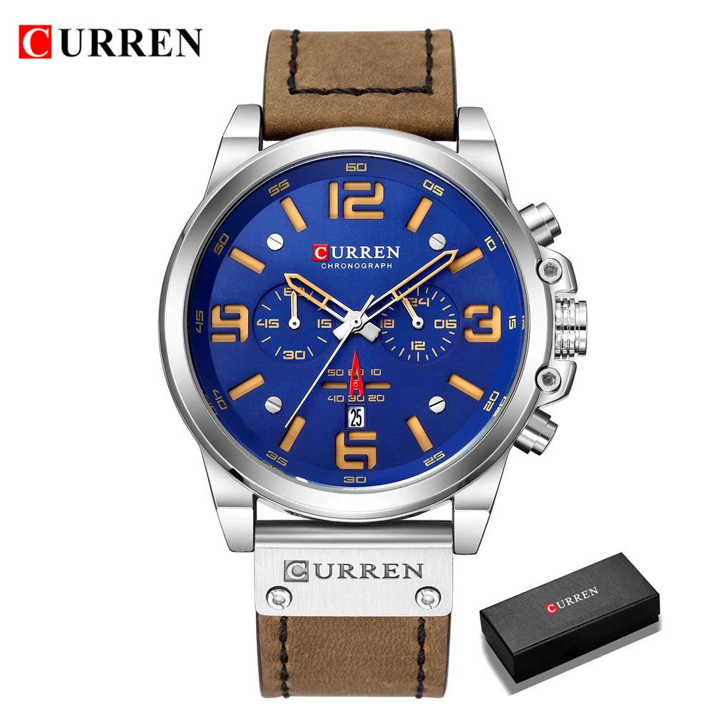 CURREN Fashion Casual Date Quartz  Watches For Men  Fashion Leather Sports Men's Wrsitwatch Chronograph Male Watch