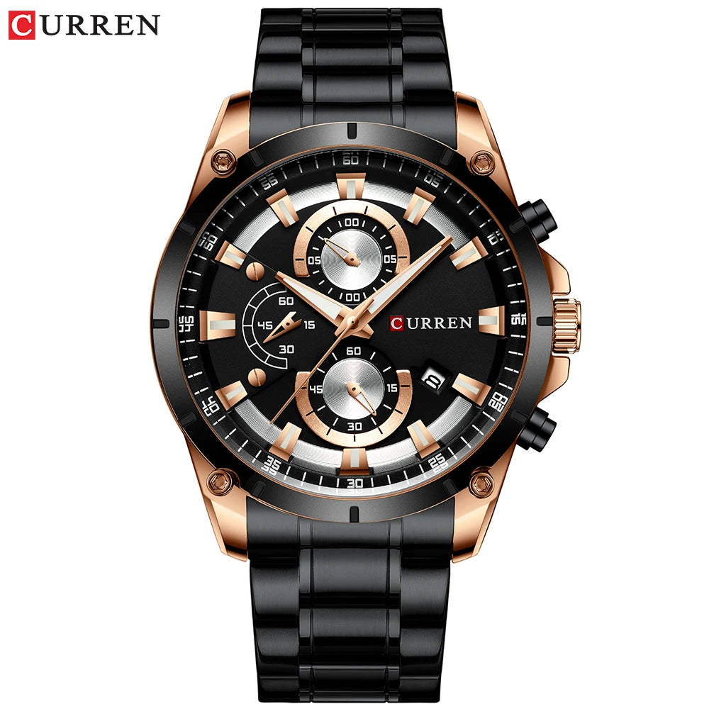 Montre CURREN à quartz pour homme, chronographe tendance, cadeau décontracté en acier inoxydable