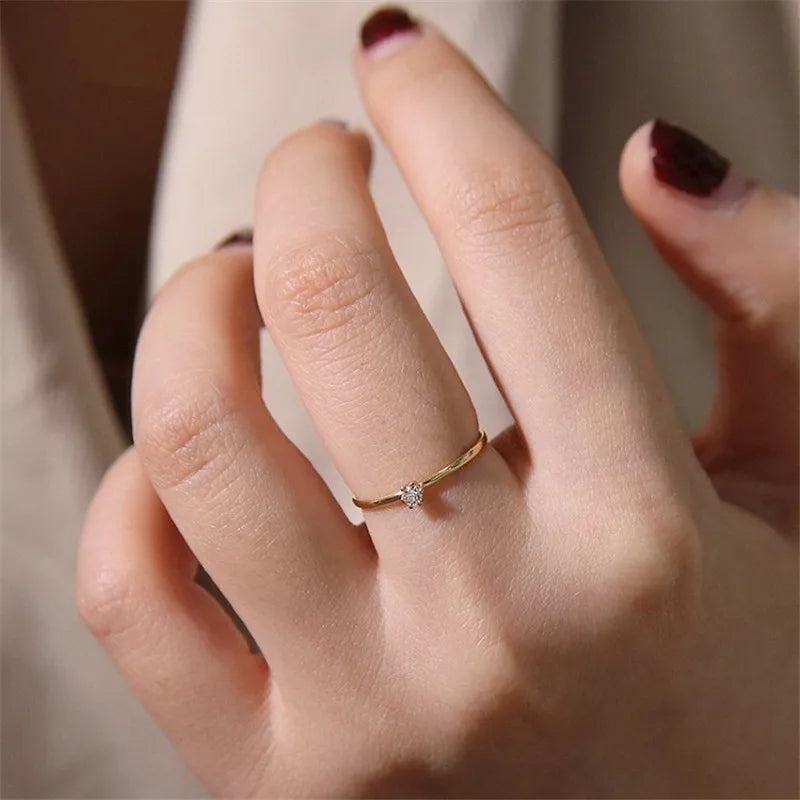925 Sterling Silver Tail Ring Plating 14k Gold Korean Version Simple Diamond Fine Ring Women Proposal Jewelry Accessories