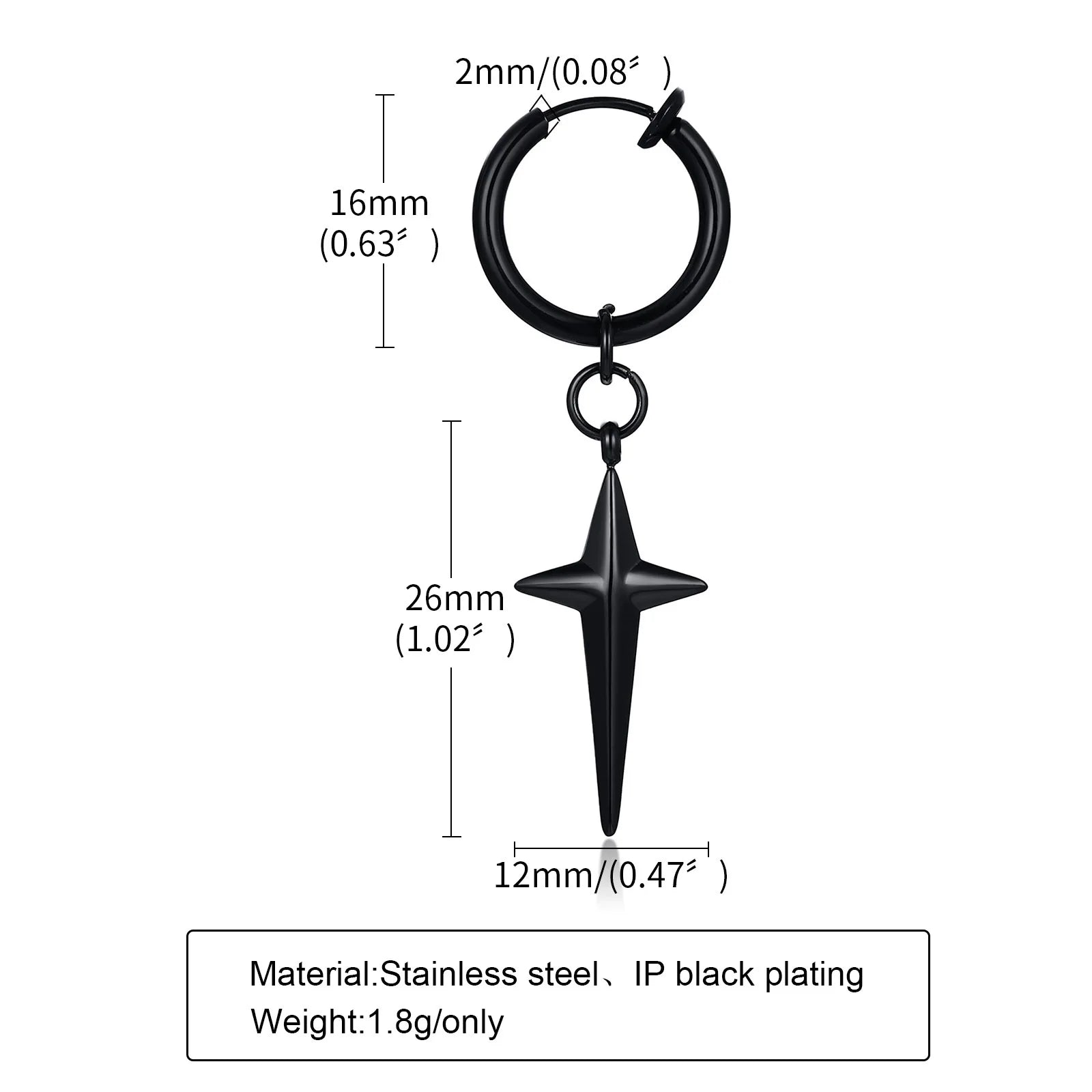 Vnox Punk Clip Earrings for Men Women, Black Stainless Steel Ear Accessory, Gothic Rock Hiphop Hoop Circle Earring 1 Piece - Madeinsea©