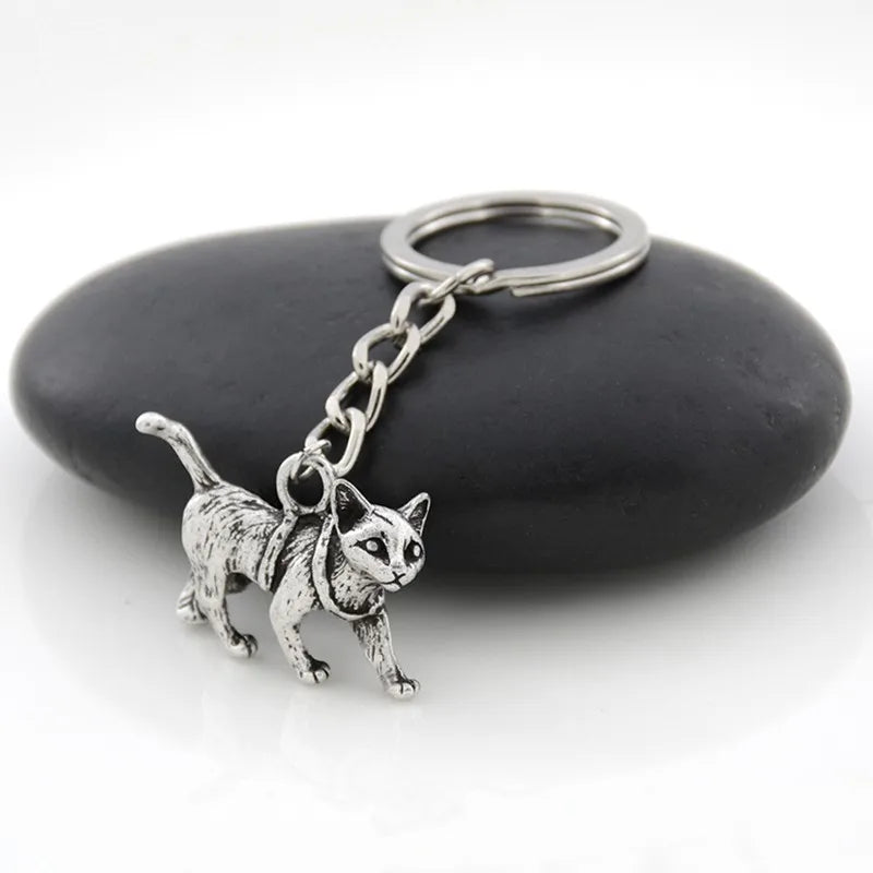 Retro Cat Keychain Vintage Silver Plated Pet Animal Key Chain Keyring Bag Charm Women Child Pet Lover Jewelry Accesorios Mujer