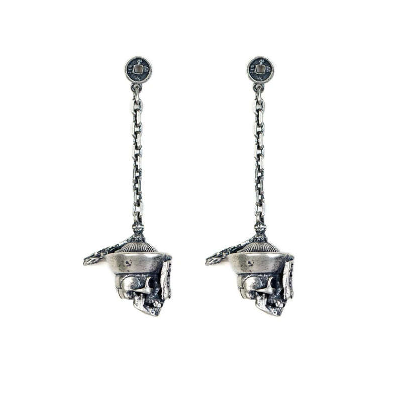 MKENDN 100% 925 Sterling Silver Creative Retro Copper coin Zombie Skull Stud Earrings Punk Street Style Men Women Diablo Jeweley