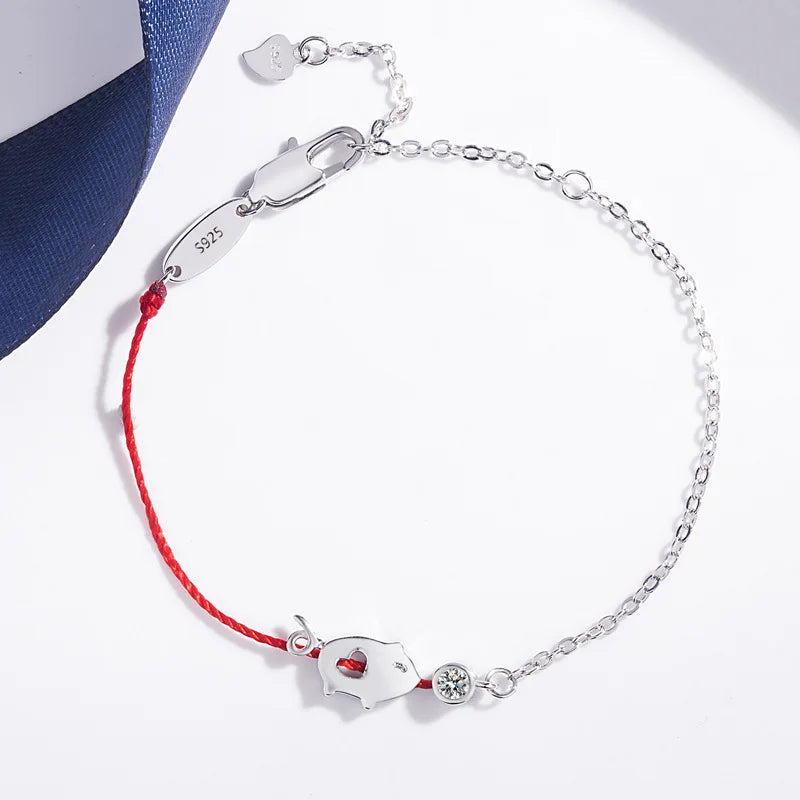 Buyee 925 Sterling Silber Hundearmbänder Süßes Schwein Rote Schnur Süße Einfache Armbänder Für Frau Mädchen Edler Schmuck Armbänder Kette