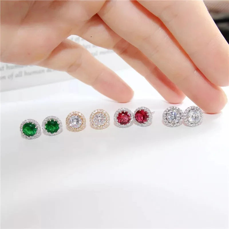 Natural Ruby Earrings for Women Wedding S925 Sterling Silver Fine Jewelry Round Green/red Diamond Luxury Brincos Women Earring
