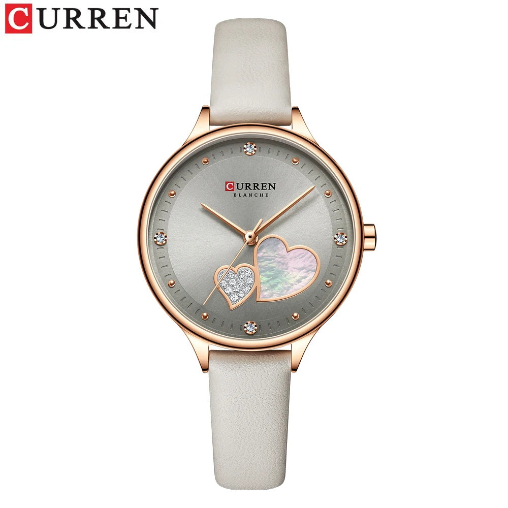Montres CURREN pour femmes, montre-bracelet en cuir à quartz élégante avec strass, Zegarki Damskie