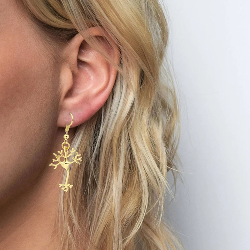 New Silver Color Boho Neuron Brain Nerve Cell Drop Earrings Brinco Aros Long Life Tree Earrings For Women Jewelry Girls Gifts