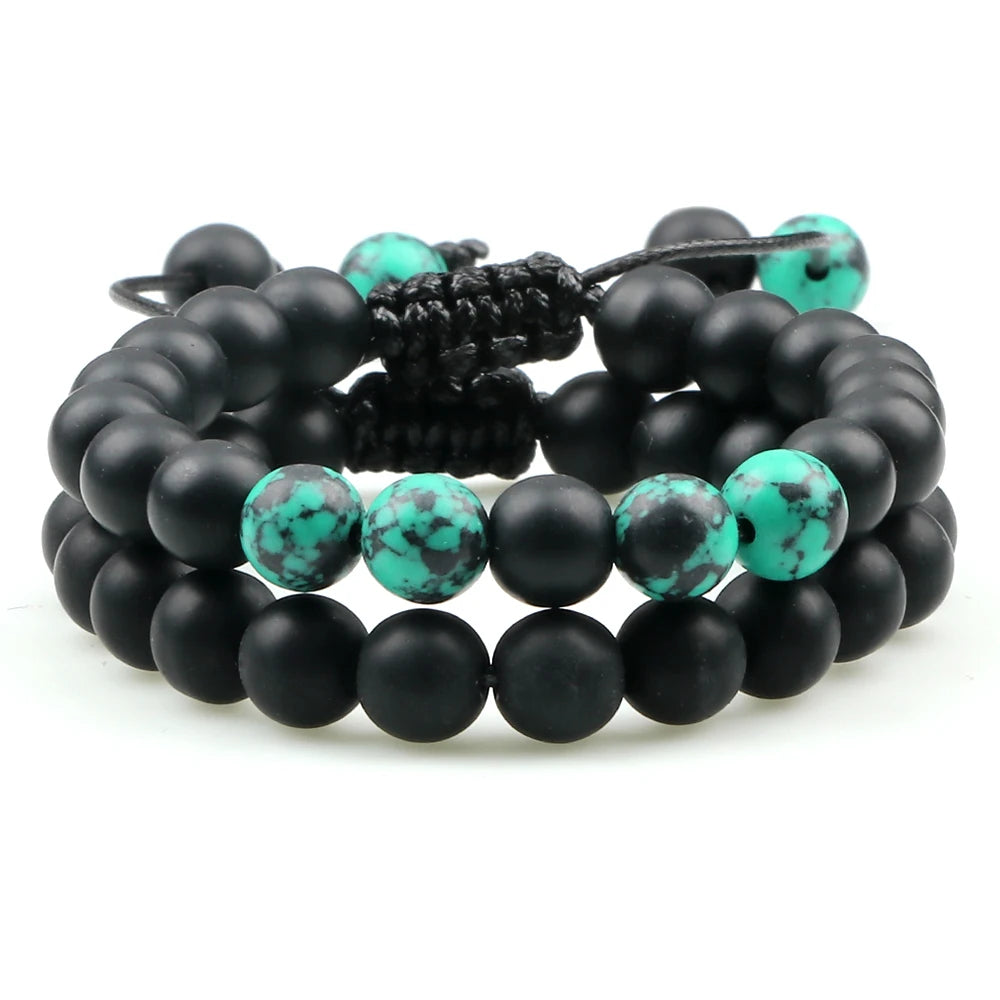 2Pcs Adjustable Braided Natural Stone Beads Bracelets&Bangles For Couples Women Men Tiger Eye Lava Bracelet Yoga Jewelry Pulsera