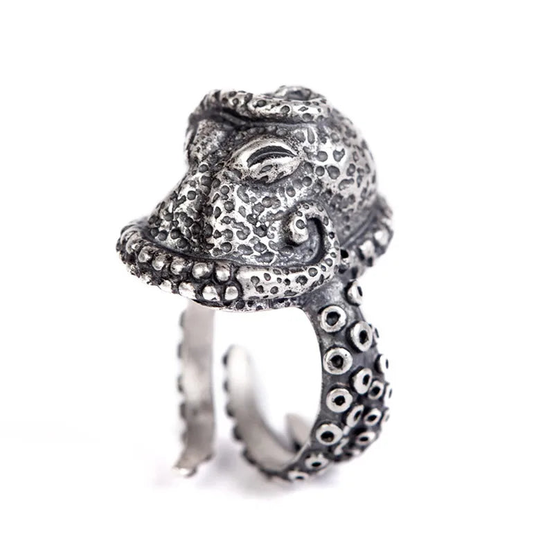 MKENDN Sea Animal Gothic Ring 100% 925 Sterling Silver Octopus Biker Ring For Men and Women Street Hip Hop Punk Dark Jewelry