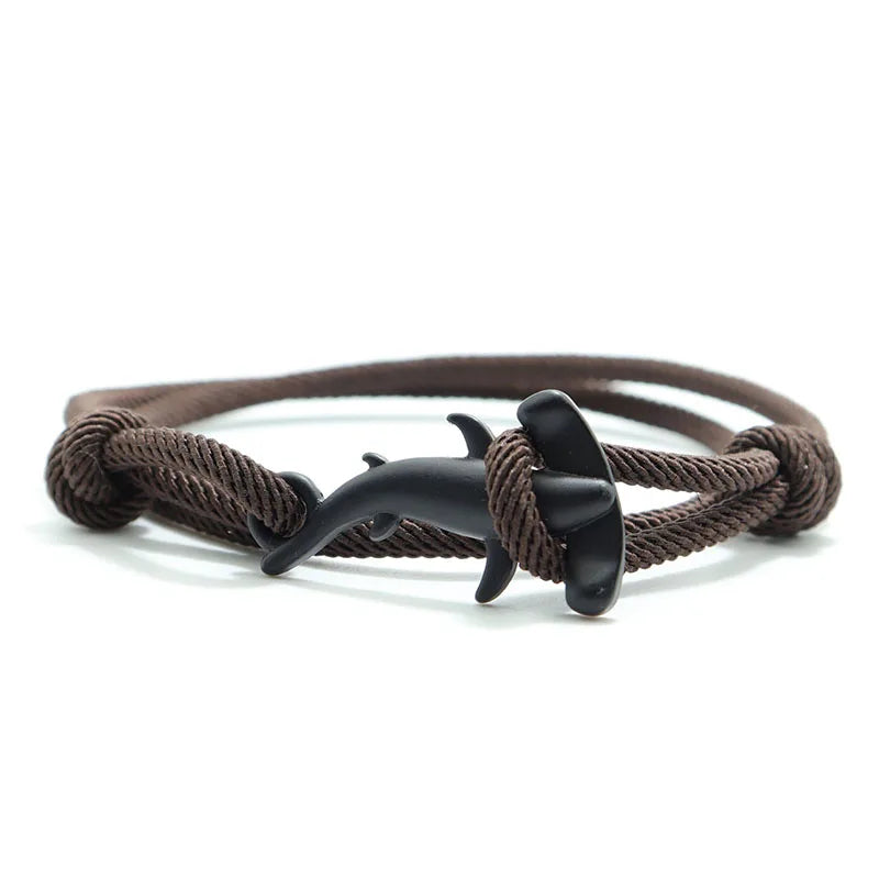 Noter Fashion Mens Bracelet Handmade Adjustable Marine Animals Shark Braclet Double Layer Cord Chain Surfing Braslet Beach Joias